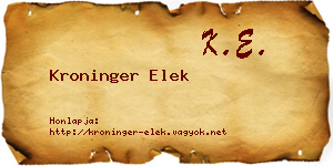 Kroninger Elek névjegykártya